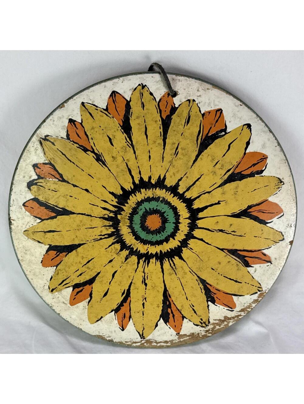 Vintage Round Sunflower Wooden Wall Plaque Kitchen Decor 1950’s-1960’s Japan
